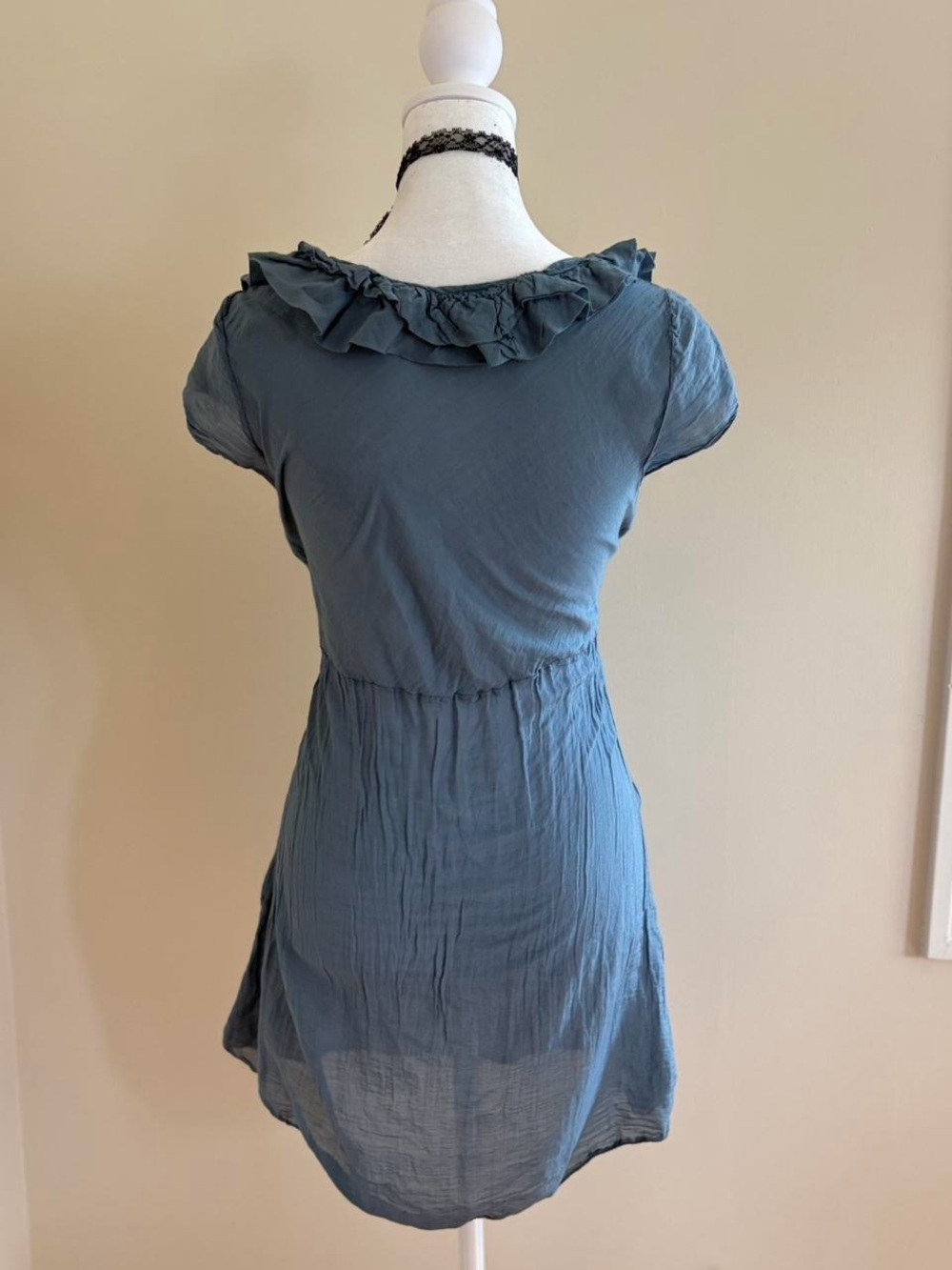 Vintage Italian silk dress mini babydoll blue ruffle coquette Y2K European M - Picture 6 of 10